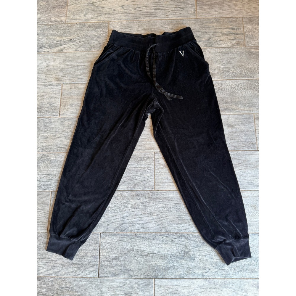 Victorias Secret Joggers Medium Black Velour Lounge Pants Womens Sweatpants